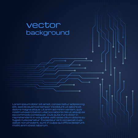 Abstract technological dark blue background with elements of the microchip. Circuit board background texture. Vector illustration.のイラスト素材
