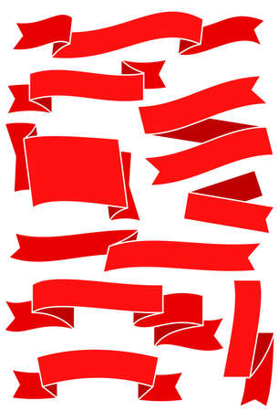 Set of red ribbons and banners for web design. Great design element isolated on white background. Vector illustration.のイラスト素材