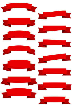 Set of red cartoon ribbons and banners for web design. Great design element isolated on white background. Vector illustration.のイラスト素材