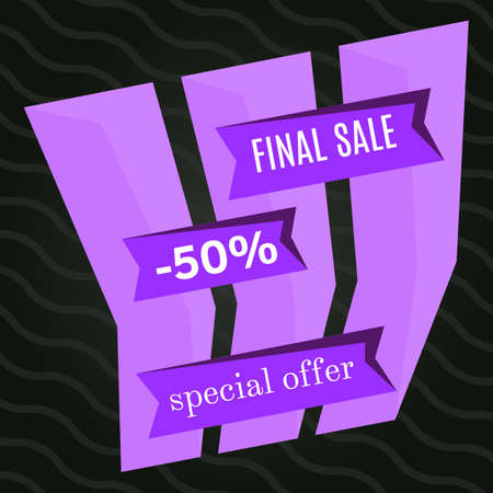 Final sale purple bannes on black background.  Vector background with colorful design elements. Vector illustration.のイラスト素材