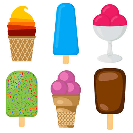 Set of vector illustration of multicolored creamy ice cream.のイラスト素材