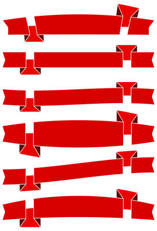 Set of six red ribbons for web design. Great design element isolated on white background. Vector illustration.のイラスト素材