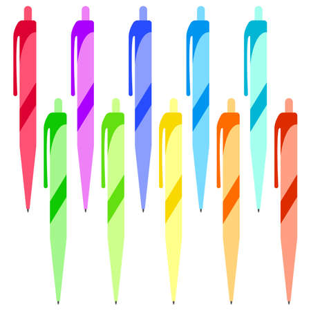 Set of multi-colored pens on a white background. Vector illustration.のイラスト素材