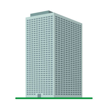 A modern high-rise building on a white background. View of the building from the bottom. Isometric vector illustration.のイラスト素材