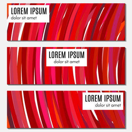Set of red abstract banners with curved wide lines and place for text. Vector backgrounds for web design.のイラスト素材