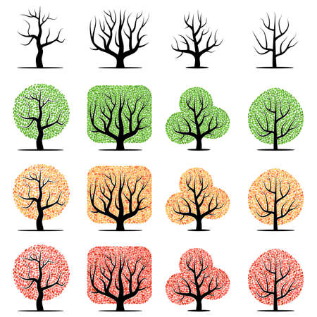Set of sixteen trees illustrationのイラスト素材