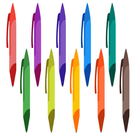 Set of multi-colored pens on a white background. Vector illustration.のイラスト素材