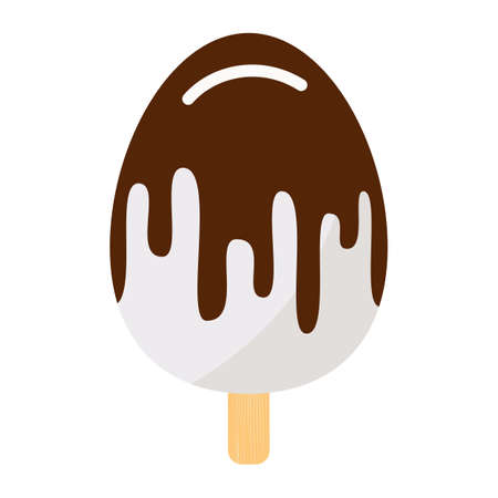 Vector illustration of ice cream with chocolate. Creamy ice cream on a wooden stickのイラスト素材