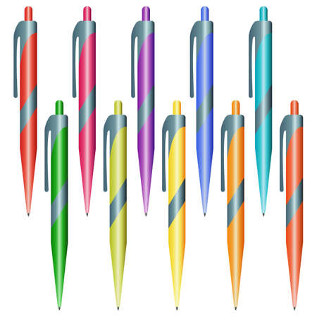 Set of multi-colored pens on a white background. Vector illustration.のイラスト素材