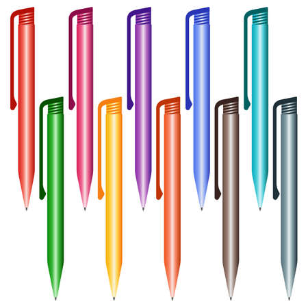 Set of multi-colored pens illustration.のイラスト素材