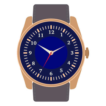 Classic design mechanical wristwatch isolated on white background. Clock face with hour, minute and second hands. Vector illustration.のイラスト素材