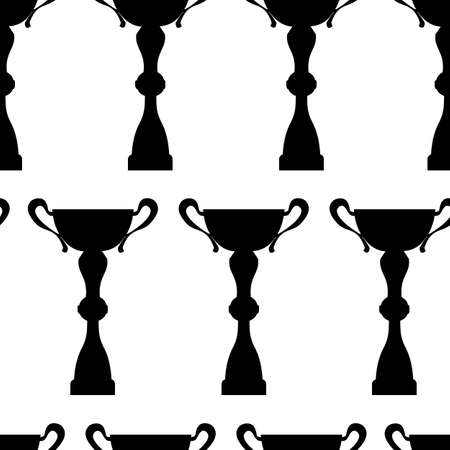 Winner trophy cup seamless pattern. Black simple silhouette texture. Championship prize for first place. Vector illustration.のイラスト素材