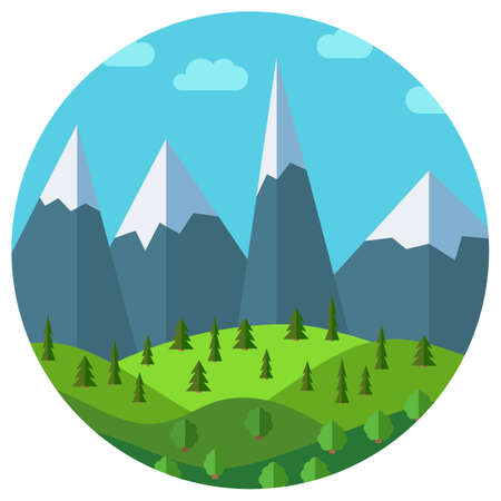 Cartoon mountain landscape in circleのイラスト素材
