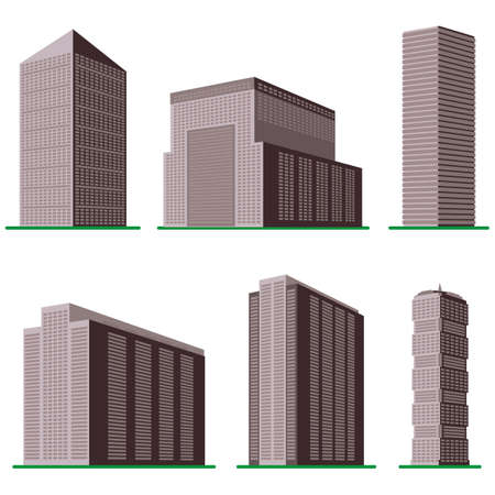 Set of six modern high-rise buildingのイラスト素材