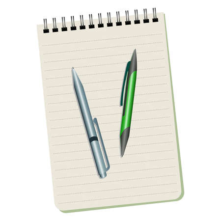 Notebook  and two pens on a white backgroundのイラスト素材