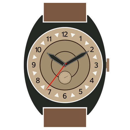 Classic design mechanical wristwatch isolated on white background. Clock face with hour, minute and second hands. Vector illustration.のイラスト素材