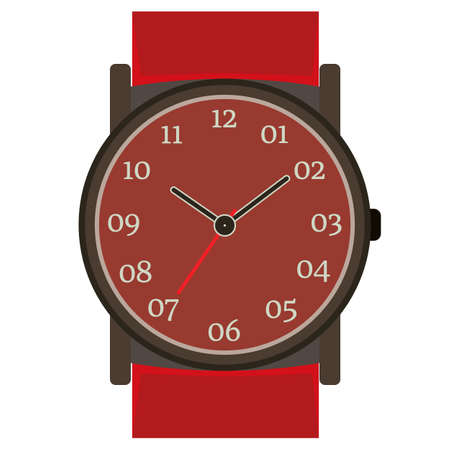 Classic design mechanical wristwatch isolated on white background. Clock face with hour, minute and...
