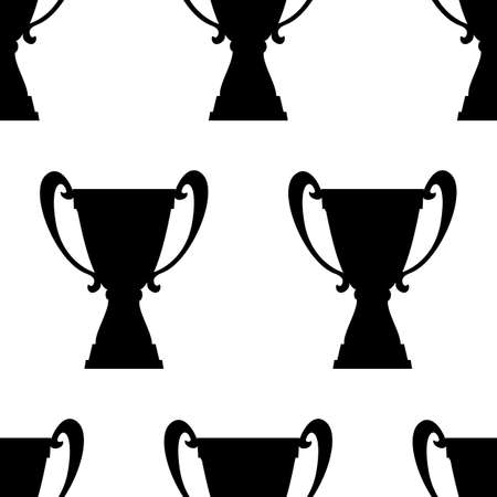 Winner trophy cup seamless pattern. Black simple silhouette texture. Championship prize for first place. Vector illustration.のイラスト素材
