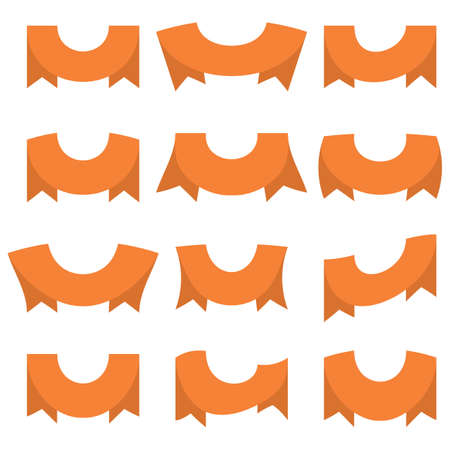Set of twelve orange ribbons and banners for web design. Great design element isolated on white background. Vector illustration.のイラスト素材