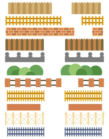 Collection of various fences and barriers.のイラスト素材