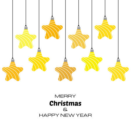 Merry Christmas and Happy New Year background with yellow christmas balls. Vector background for your greeting cards, invitations, festive posters.のイラスト素材