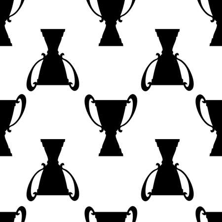 Winner trophy cup seamless pattern. Black simple silhouette texture. Championship prize for first place. Vector illustration.のイラスト素材