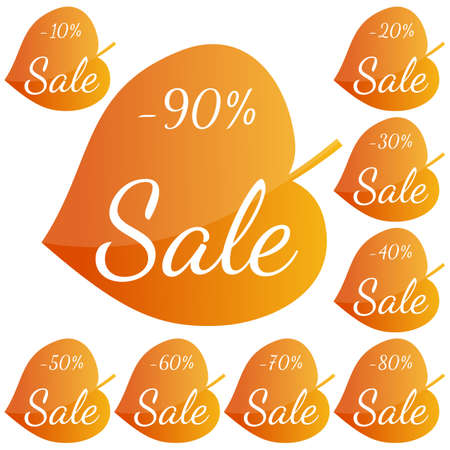 Set of autumn yellow-red leaves with inscriptionのイラスト素材