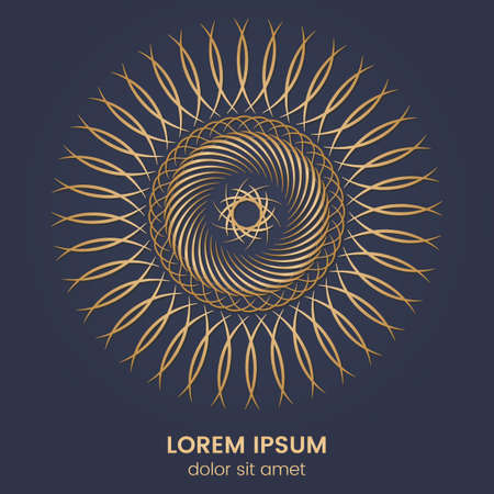 Vintage geometric circular element. Vector gold monogram on dark blue background. Vector illustrationのイラスト素材