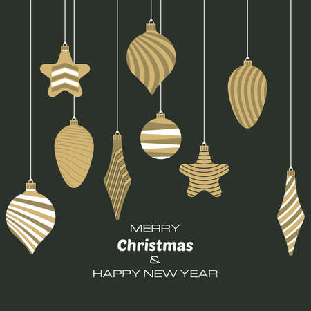 Merry Christmas and Happy New Year background with christmas balls. Vector background  for your greeting cards, invitations, festive posters. のイラスト素材