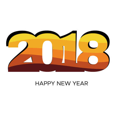 Happy New Year 2018 label with colorful confetti. New Year and Xmas Design Element Template. Vector Illustration.のイラスト素材