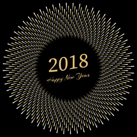 Inscription Happy New Year 2018 with firework around. New Year and Xmas Design Element Template. Vector Illustration.のイラスト素材