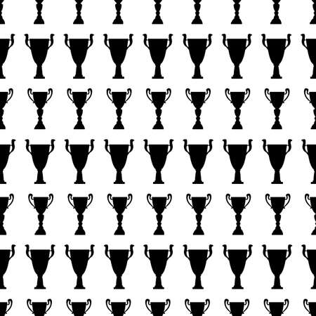 Winner trophy cup seamless pattern. Black simple silhouette texture. Championship prize for first place. Vector illustration.のイラスト素材