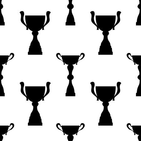 Winner trophy cup seamless pattern. Black simple silhouette texture. Championship prize for first place. Vector illustration.のイラスト素材