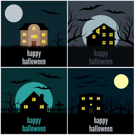 Collection of four vector illustrations for Halloweenのイラスト素材