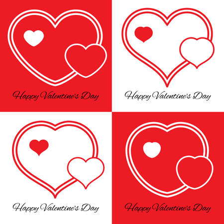 Set of four illustration of three hearts. Romantic love symbol of Valentine's day vector illustration.のイラスト素材