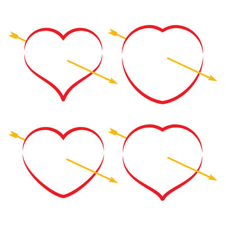 Set of four red hearts with arrow. Romantic love symbol of Valentine's day vector illustration.のイラスト素材