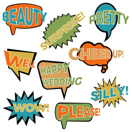 Set of nine cartoon comic balloon speech bubbles in flat style. Elements of design. Vector illustrationのイラスト素材