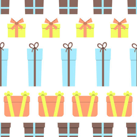Seamless pattern with gift boxes on white background. Vector illustrationのイラスト素材