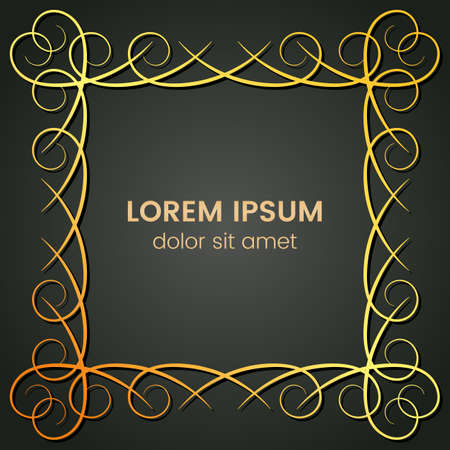 A square golden monogram on a dark background. Vector illustration.のイラスト素材