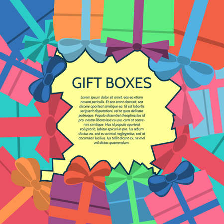 Background with a colorful gift boxes. Vector illustration.のイラスト素材