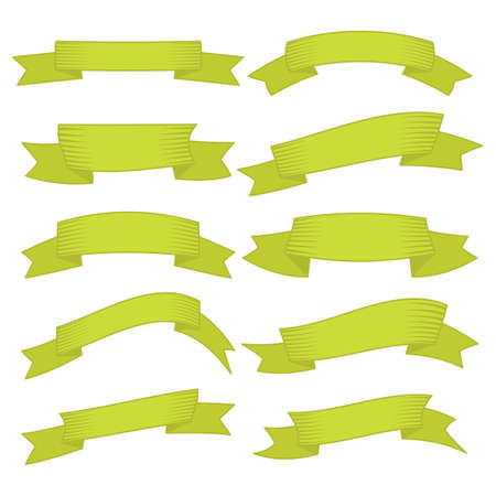 Set of ten yellow ribbons and banners for web design. Great design element isolated on white background.のイラスト素材