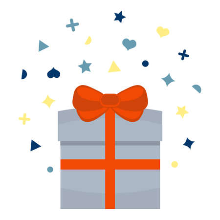 Beautiful cardboard and paper gift box with lid and ribbon. Vector illustrationのイラスト素材