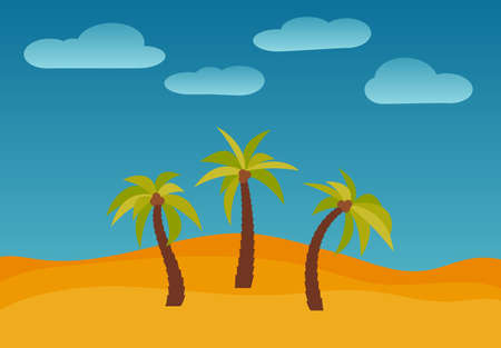 Cartoon nature landscape with three palms in the desert vector illustration.のイラスト素材