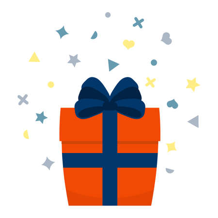 Beautiful cardboard and paper gift box with lid and ribbon. Vector illustrationのイラスト素材