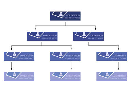 Blue business structure concept, corporate organization chart scheme with people icons. Vector illustration.
のイラスト素材