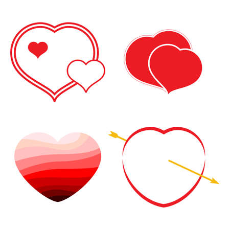 Set of four red hearts. Romantic love symbol of valentine day. Vector illustrationのイラスト素材