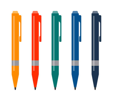 Set of five multi-colored pens. Vector illustrationのイラスト素材