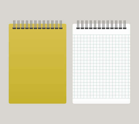 Notepad with a yellow cover and with a binding from above. Vector illustrationのイラスト素材