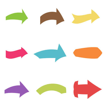 Set of nine multicolored various arrows. Vector illustrationのイラスト素材