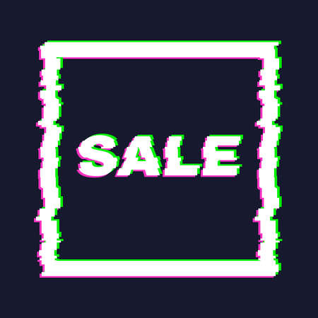 Distorted glitch sale banner with error effect on the edges and in text. Vector illustration.のイラスト素材